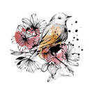 Oiseau coloré parmi les fleurs délicates